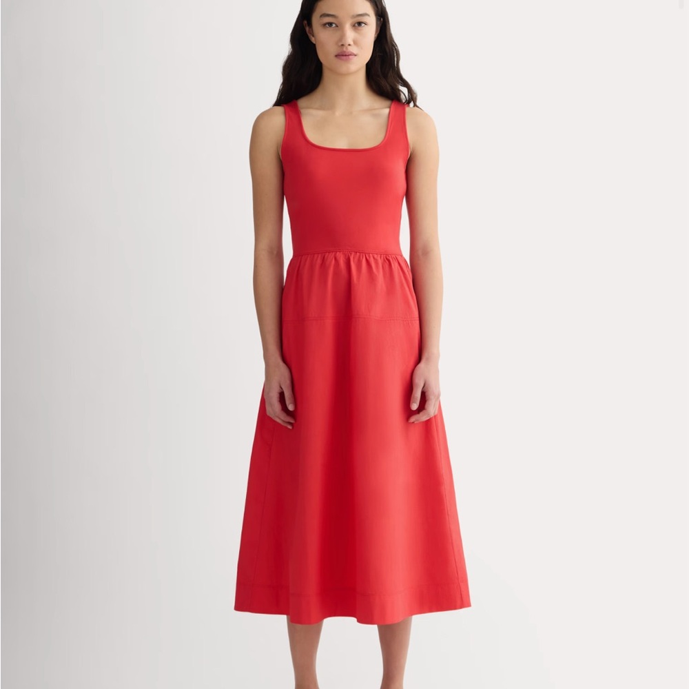 Like new! Everlane Red Sleeveless Square Neck Midi Sundress - Form Riviera Dress